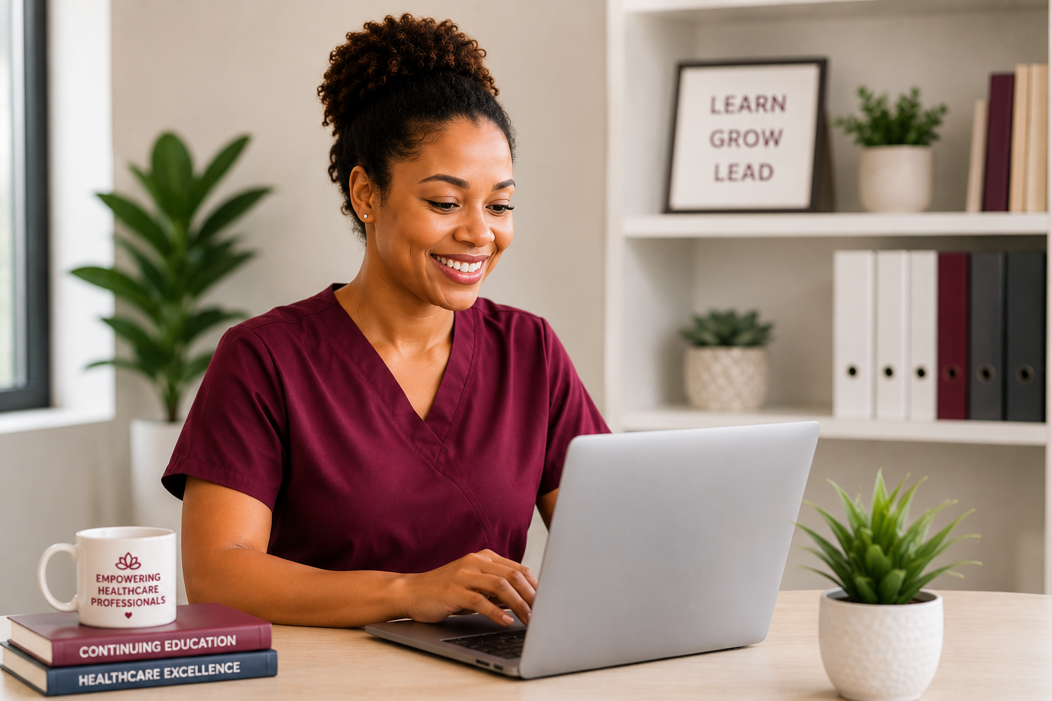 Healthcare professional using laptop